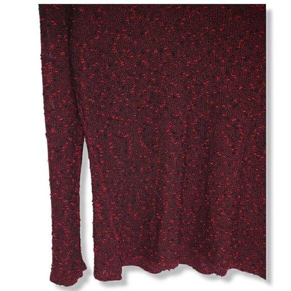 Chico's Red Sweater Black Woven Boucle Light Knit LS 6 - Picture 4 of 6